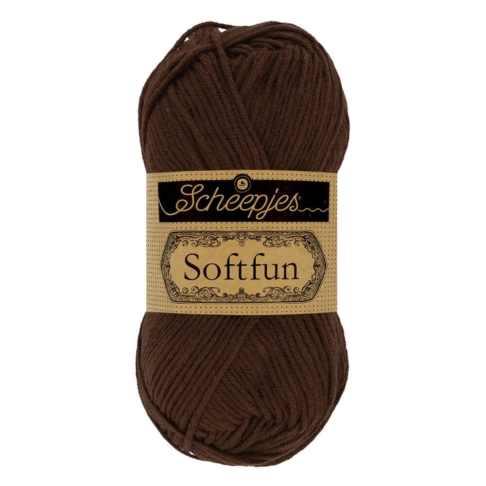 SCHEEPJES Softfun breigaren in 2623 Chocolate - zijdezacht katoen-acryl mengsel voor breien en haken