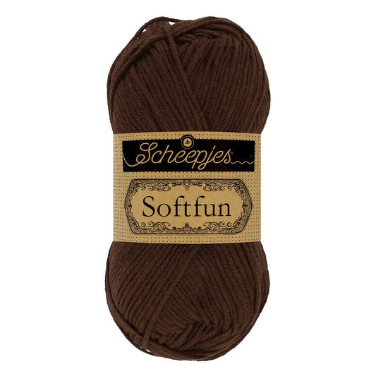 SCHEEPJES Softfun breigaren in 2623 Chocolate - zijdezacht katoen-acryl mengsel voor breien en haken