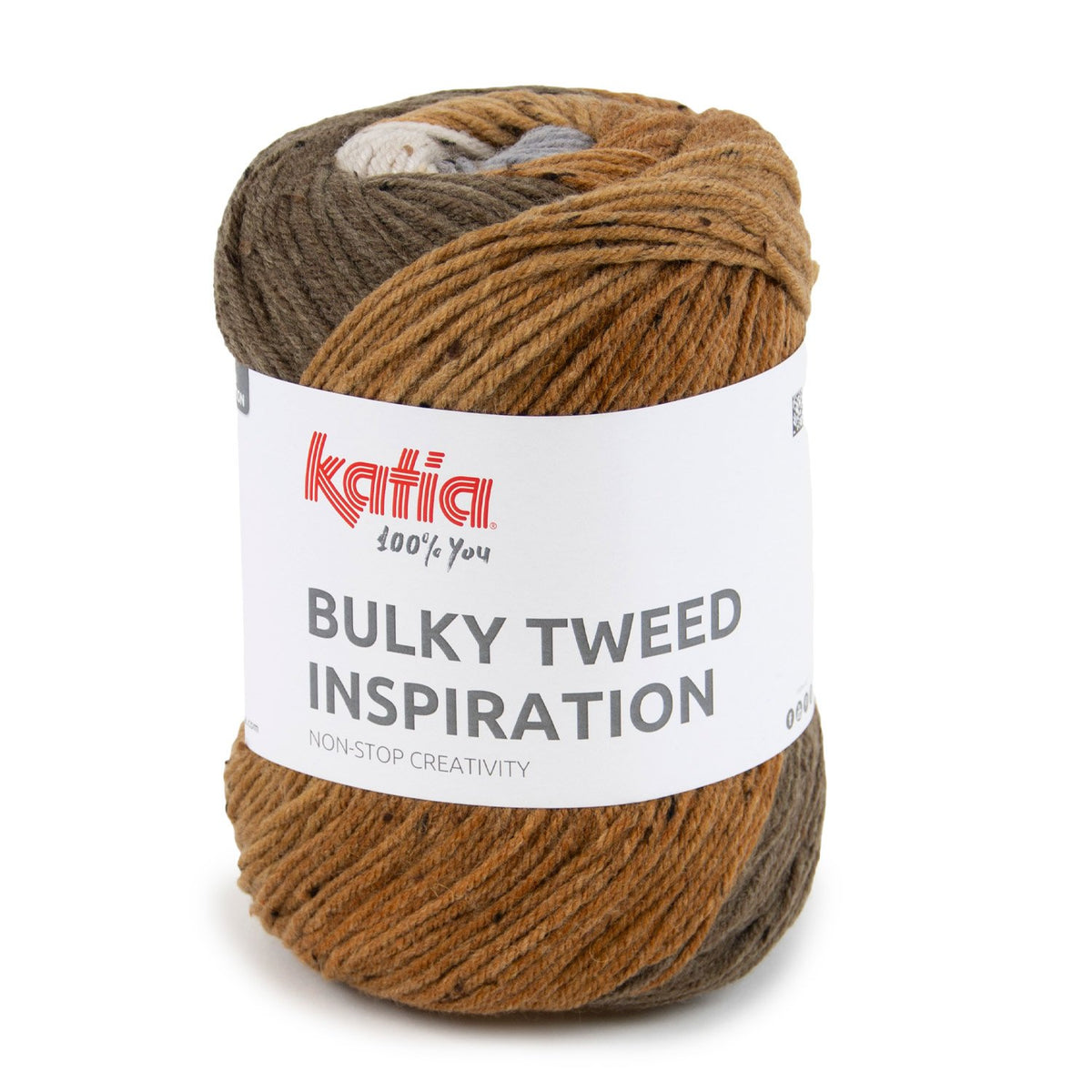 Katia Bulky Tweed Inspiration kleur 300 grijs, lichtbruin, donkerbruin: cake tweedgaren met kleurverloop