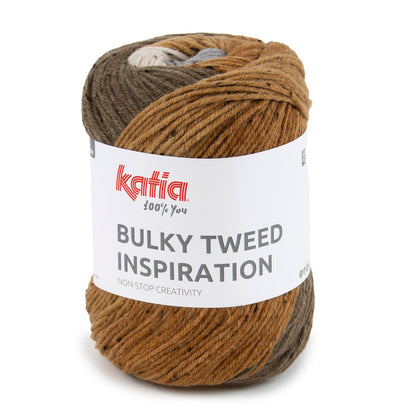 Katia Bulky Tweed Inspiration kleur 300 grijs, lichtbruin, donkerbruin: cake tweedgaren met kleurverloop