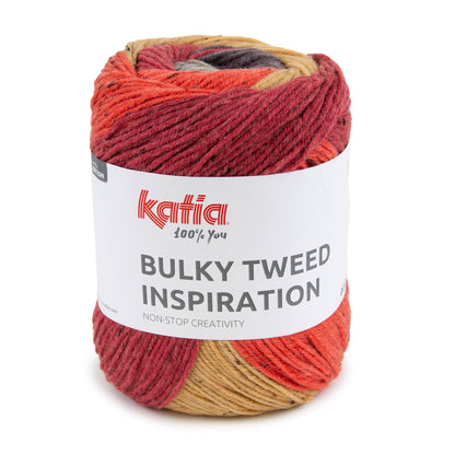Katia Bulky Tweed Inspiration kleur 301 grijs, oranje, wijnrood: cake tweedgaren met kleurverloop