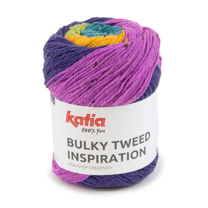 Katia Bulky Tweed Inspiration kleur 306 paars, oker, pistache: cake tweedgaren met kleurverloop